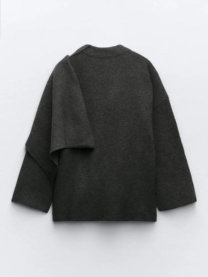 Gestrickte Capejacke mit Schal für Damen im eleganten Herbststil