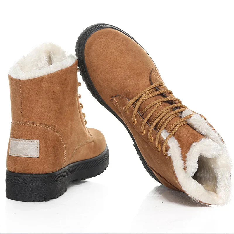 Fleecegevoerde Dames Winterboots – Warme Enkellaarsjes met Vetersluiting
