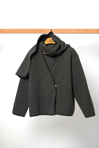 Korte damesmantel in Franse stijl met sjaal – Elegant & minimalistisch design