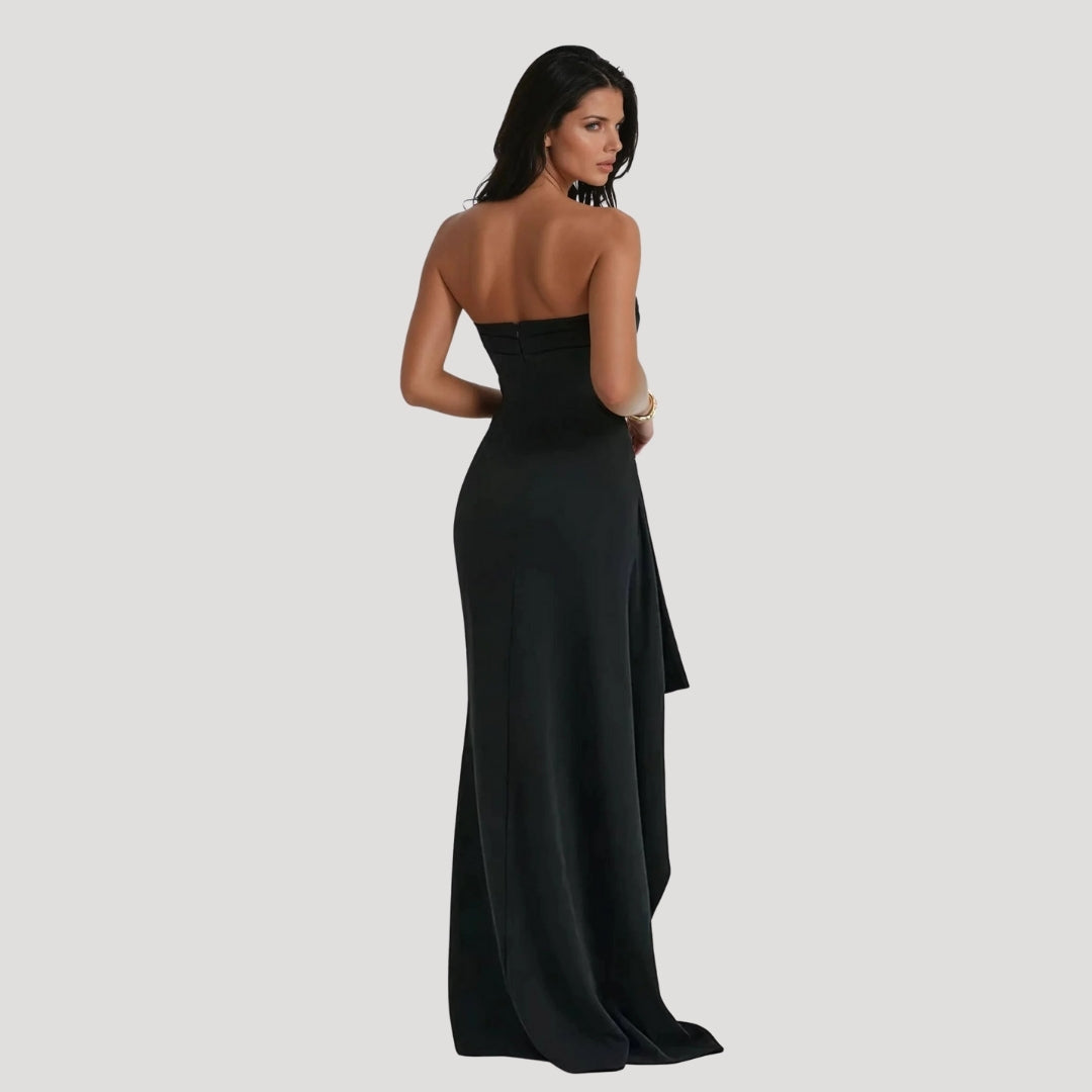 Strapless Maxi Jurk met Hoge Split en Gedrapeerde Taille