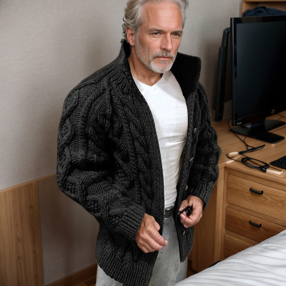 Heren Dikke Kabelgebreide Cardigan - Warm en Comfortabel
