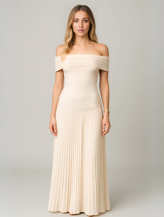 Aurélie | Elegante Geplooide Maxi Jurk voor Bruiloften en Gala’s