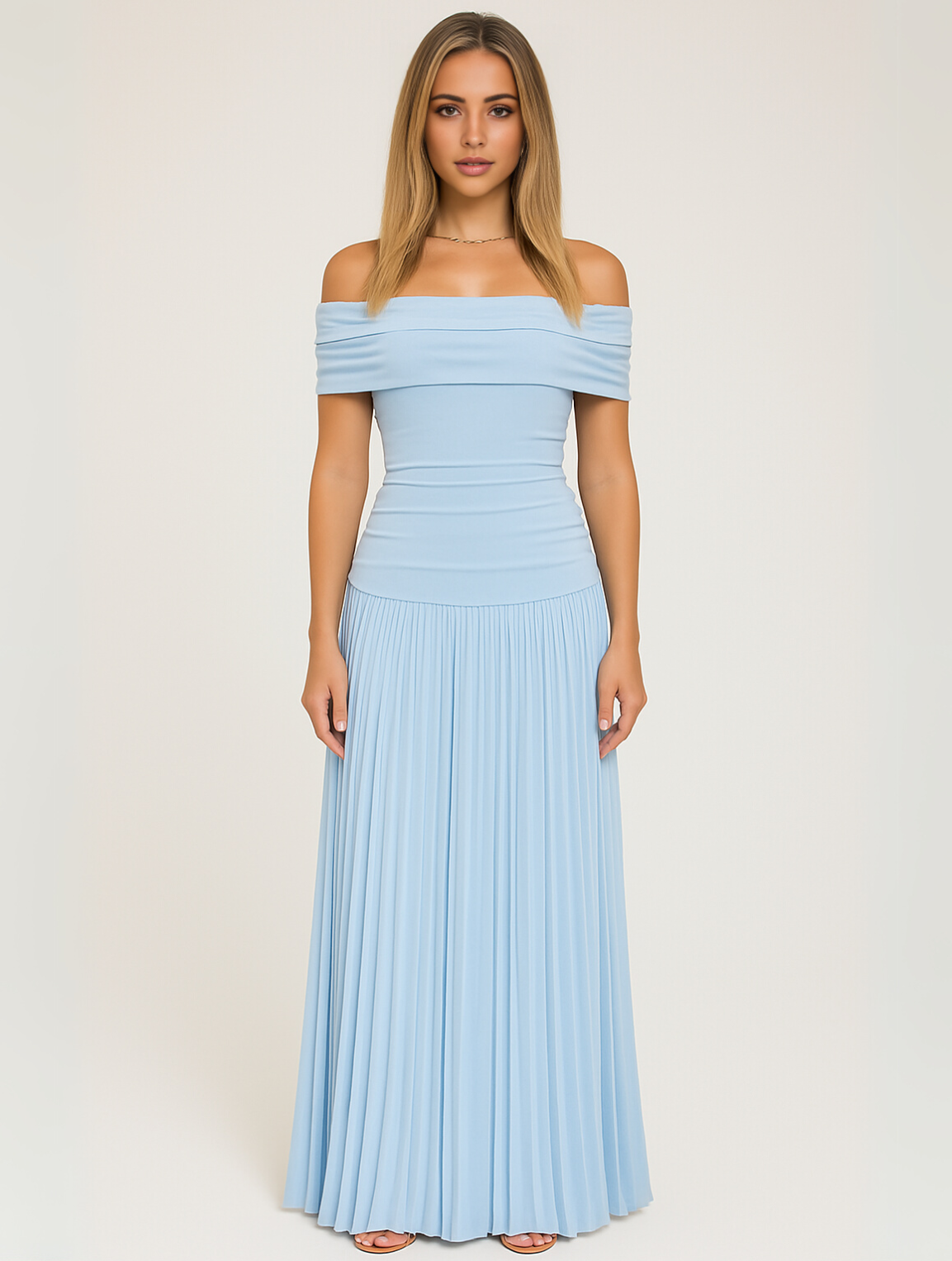 Aurélie | Elegante Geplooide Maxi Jurk voor Bruiloften en Gala’s