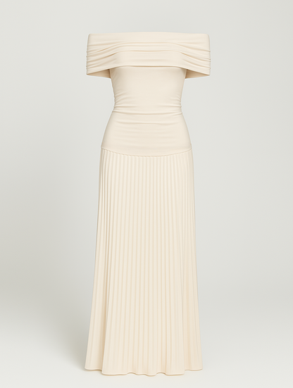 Aurélie | Elegante Geplooide Maxi Jurk voor Bruiloften en Gala’s