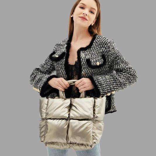 Metallic Puffer Draagtas met Ruches en Crossbodyfunctie