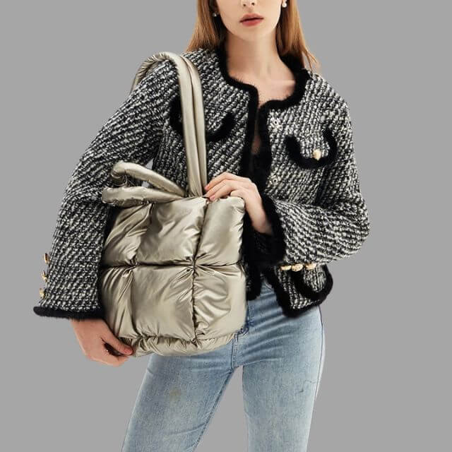 Metallic Puffer Draagtas met Ruches en Crossbodyfunctie