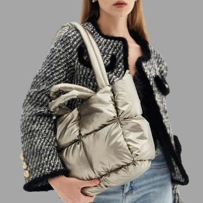 Metallic Puffer Draagtas met Ruches en Crossbodyfunctie