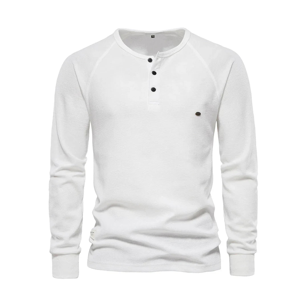 Nereo Heren Shirt Lange Mouwen – Ronde Hals met Knoopsluiting – Comfortabel & Stijlvol