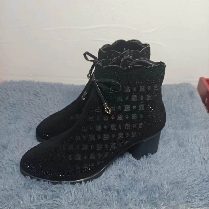 Mesh Ankle Boots with Heel – Elegant Women's Boots with Zipper