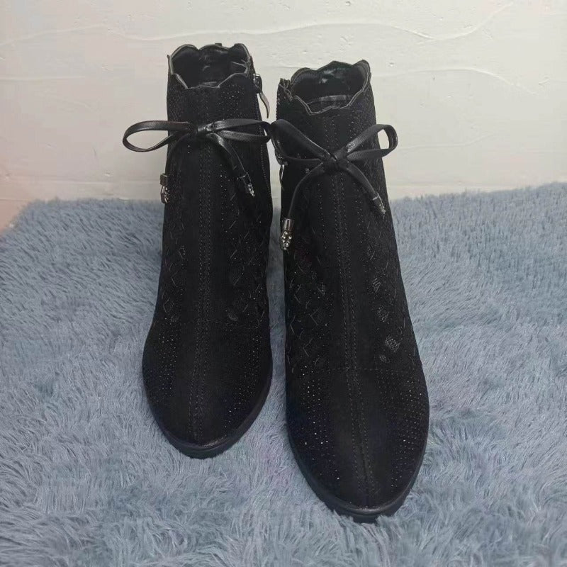 Mesh Ankle Boots with Heel – Elegant Women's Boots with Zipper