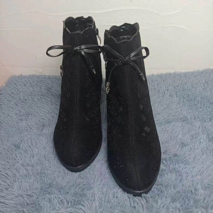 Mesh Ankle Boots with Heel – Elegant Women's Boots with Zipper