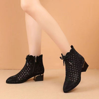 Mesh Ankle Boots with Heel – Elegant Women's Boots with Zipper