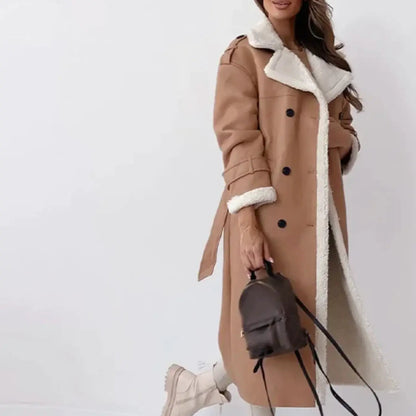 Lunéa Long Winter Coat for Women – Fleece Lining with Teddy Collar