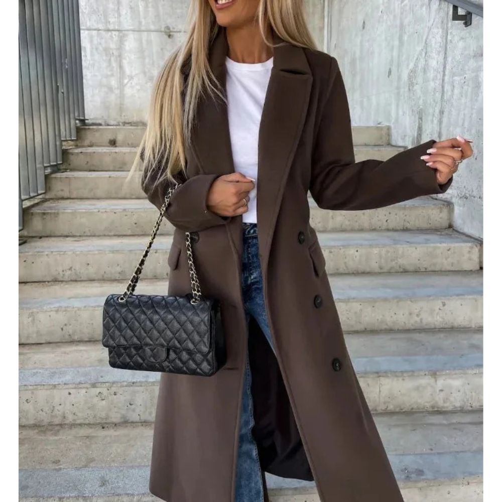 Damen langer Wintermantel mit Gürtel