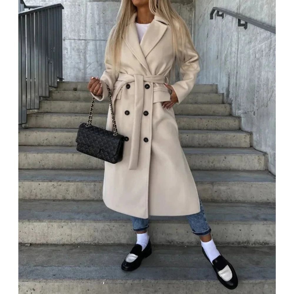 Damen langer Wintermantel mit Gürtel