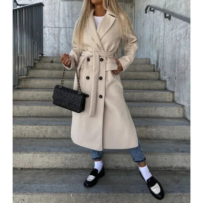 Damen langer Wintermantel mit Gürtel