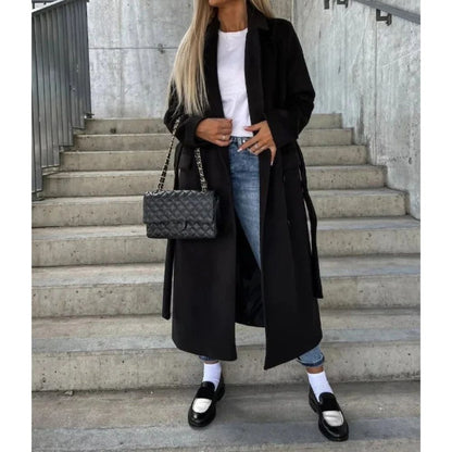 Damen langer Wintermantel mit Gürtel