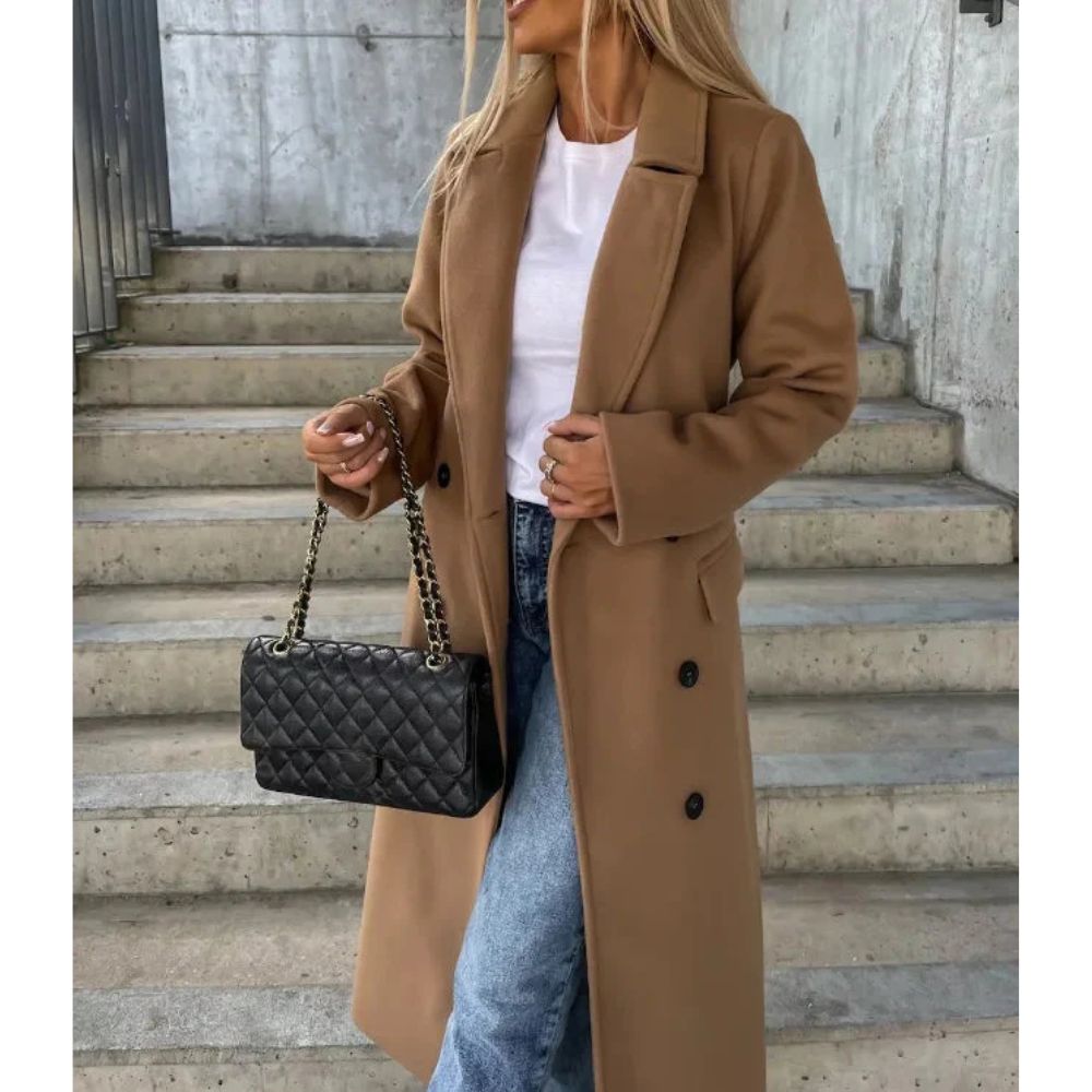 Damen langer Wintermantel mit Gürtel