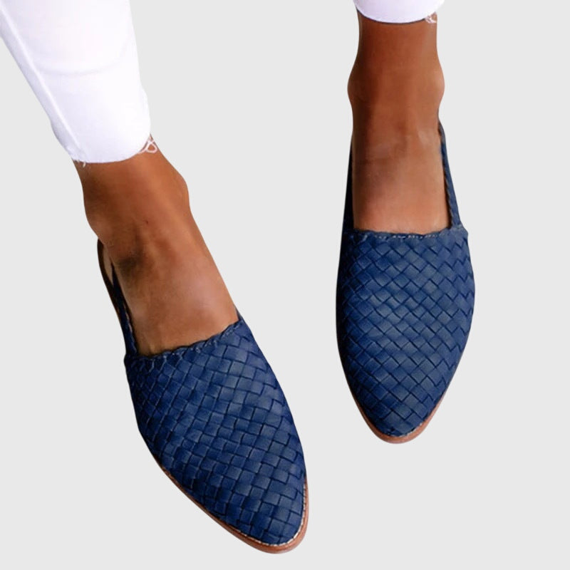 Dames Loafers | Gevlochten Design & Comfort Fit | Elegante Instappers-Schoenen – Dames – Instappers – Loafers-Myna Mode-Blauw-US 5 - UK 3-Myna Mode