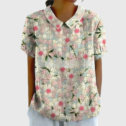 Elvara | Embroidered Linen Blouse with Floral Print for Women