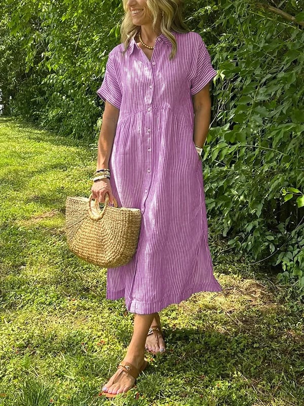 Dames Midi Jurk | Strepen & Knopen
