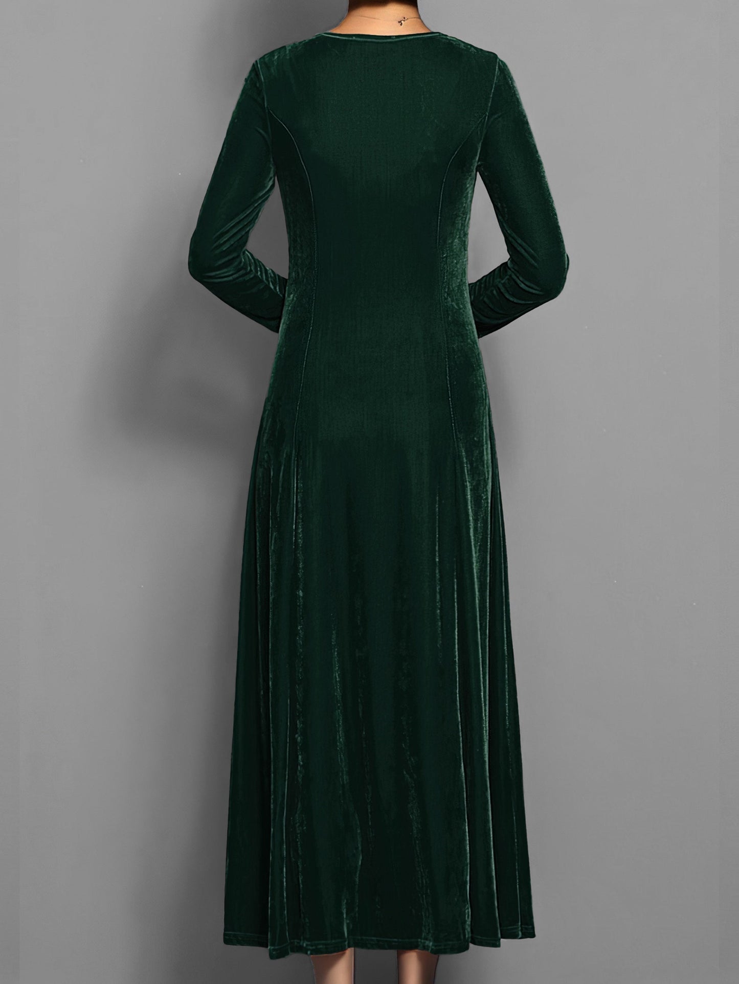 Women's Midi Dress with Long Sleeves – Solid Color – Casual & Festive – Ideal for Autumn