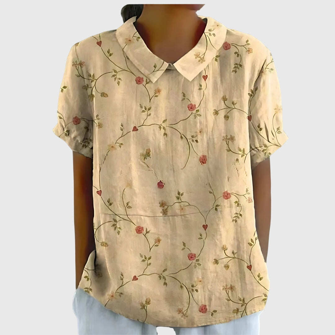 Elvara | Embroidered Linen Blouse with Floral Print for Women