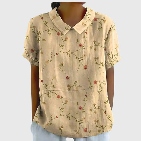Elvara | Embroidered Linen Blouse with Floral Print for Women