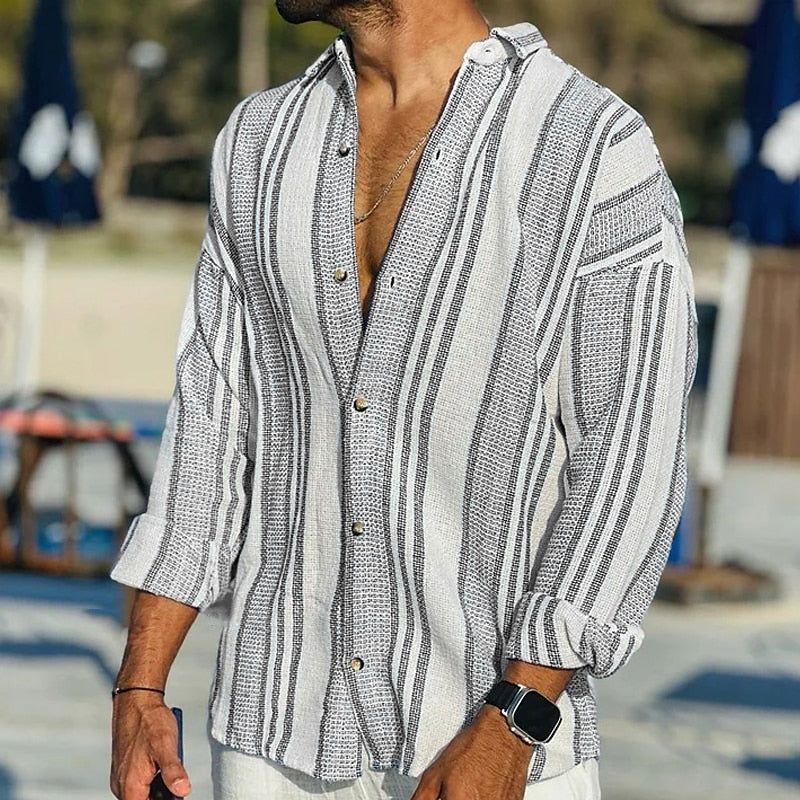 Vintage Gestreept Overhemd voor Mannen – Roscoe-Herenoverhemden-Myna Mode-Zwart-S-Myna Mode
