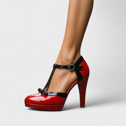 Dames T-Band Pumps met Strikdetail | Elegante Hoge Hak & Verfijnde Pasvorm-Schoenen – Dames – Pumps – Hoge Hak Pumps-Myna Mode-Roze-US 5 - UK 3-Myna Mode