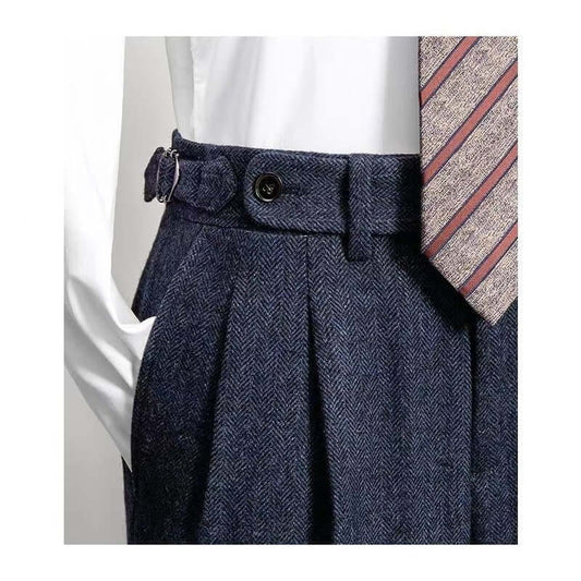 Heren Tweed Broek met Vintage Look en Comfortabele Pasvorm