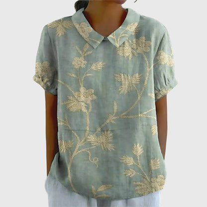 Elvara | Embroidered Linen Blouse with Floral Print for Women