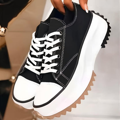 Women's Platform Sneakers – Trendy Low Canvas Shoes with Thick Sole