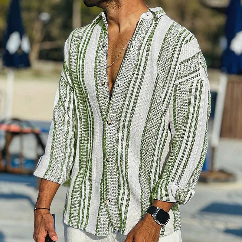 Vintage Gestreept Overhemd voor Mannen – Roscoe-Herenoverhemden-Myna Mode-Groen-S-Myna Mode