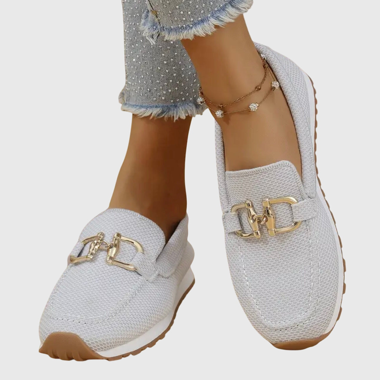 Women's Loafers | Breathable Mesh & Gold Detail Slip-Ons
