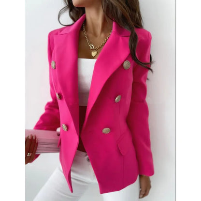 Long Elegant Women's Blazer with Double Button Closure – Business Style for Every Season