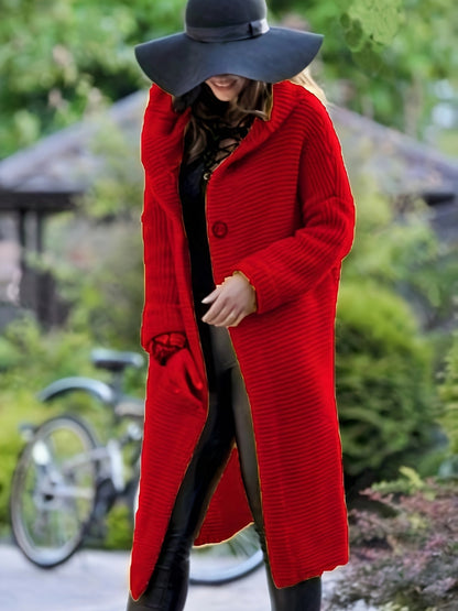 Women's Casual Knitted Cardigan with Hood and Long Sleeves