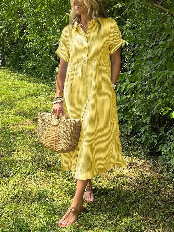 Dames Midi Jurk | Strepen & Knopen