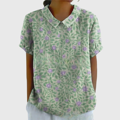 Elvara | Embroidered Linen Blouse with Floral Print for Women