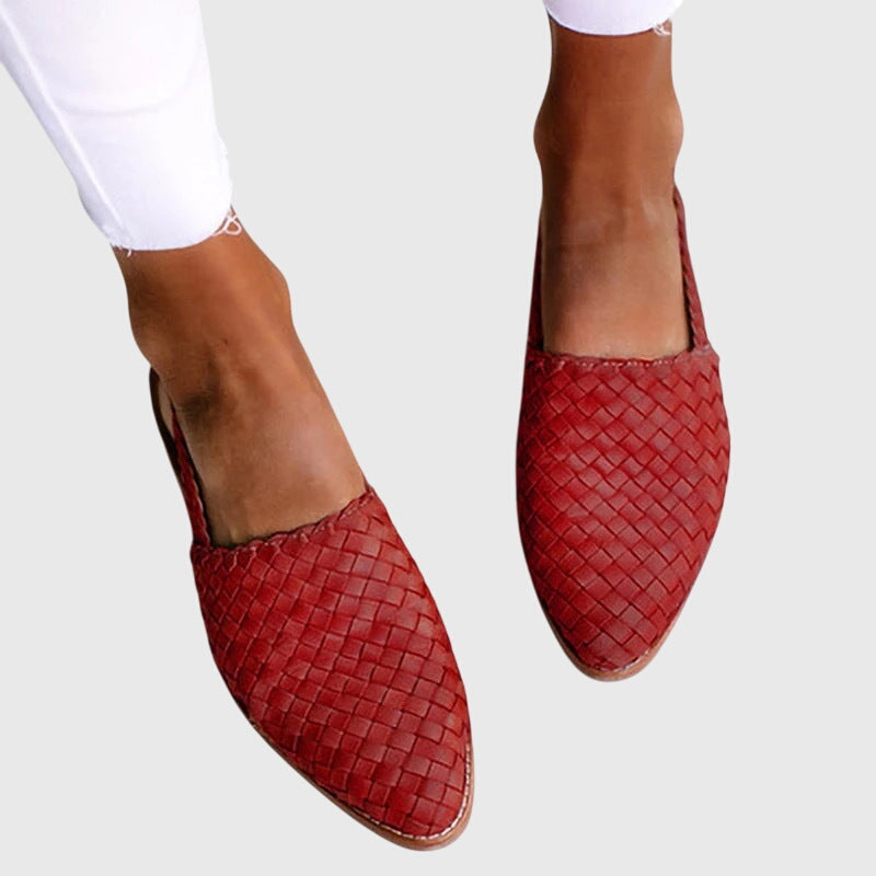 Dames Loafers | Gevlochten Design & Comfort Fit | Elegante Instappers-Schoenen – Dames – Instappers – Loafers-Myna Mode-Rood-US 5 - UK 3-Myna Mode