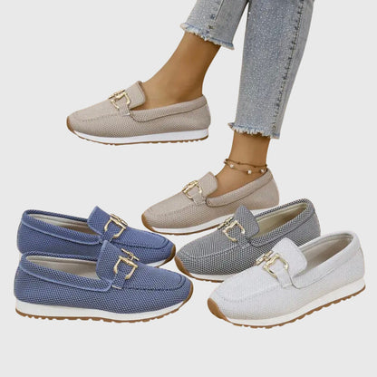 Women's Loafers | Breathable Mesh & Gold Detail Slip-Ons