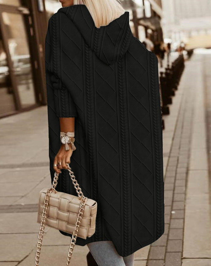 Lange Gebreide Damesvest met Capuchon – Comfortabel & Stijlvol voor Elk Seizoen