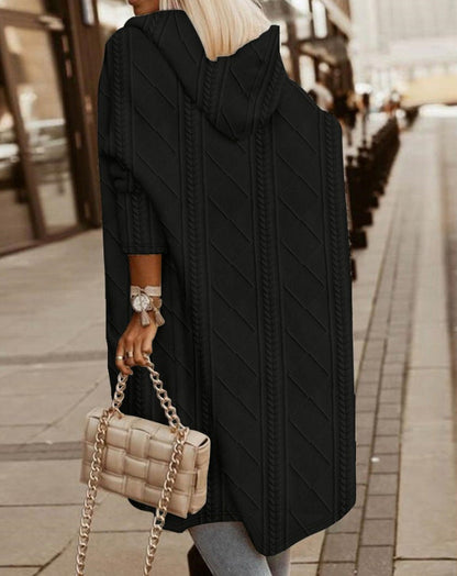 Lange Gebreide Damesvest met Capuchon – Comfortabel & Stijlvol voor Elk Seizoen