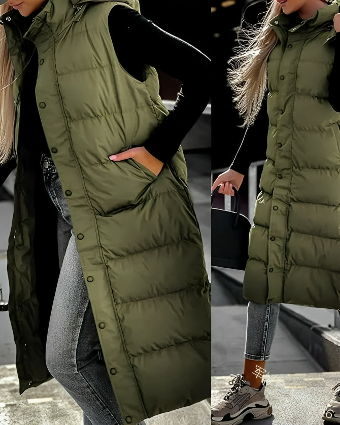 Women's Sleeveless Long Quilted Parka with Stylish Fit