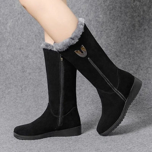 Elegant Suede Flat Boots with Zipper for Women – Casual & Comfortable