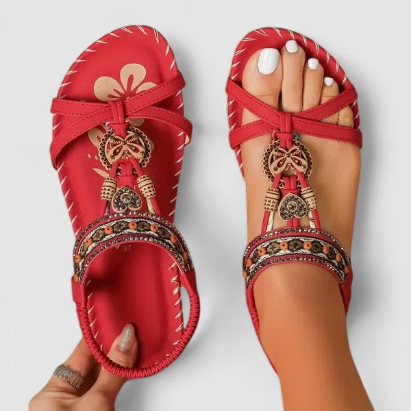 Selora | Bohemian Comfort Sandalen voor Zomer en Vakantie-Damesschoenen > Sandalen > Bohemian Sandalen-Myna Mode-Rood-US 5 - UK 3-Myna Mode