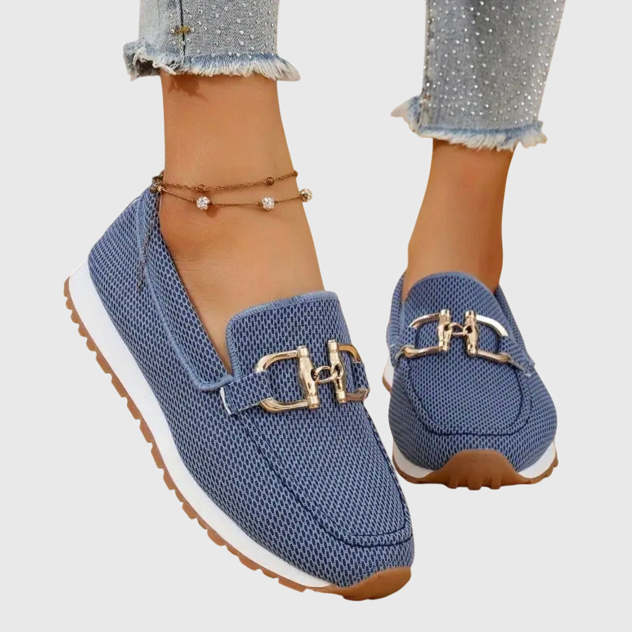 Women's Loafers | Breathable Mesh & Gold Detail Slip-Ons