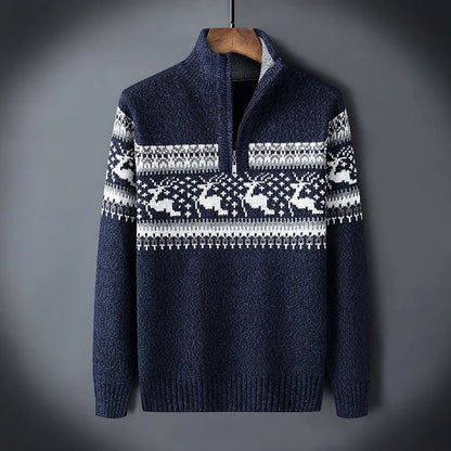 Nordval Knitted Half-Zip Jumper voor Heren – Seizoenspatroon