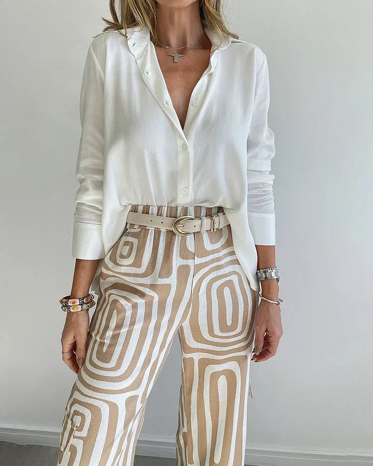 Dames 2-Delige Set | Blouse & Wide Leg Broek High Waist