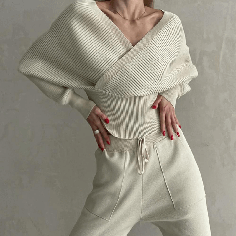 Tweedelige Dames Set met Gebreide Trui en Broek